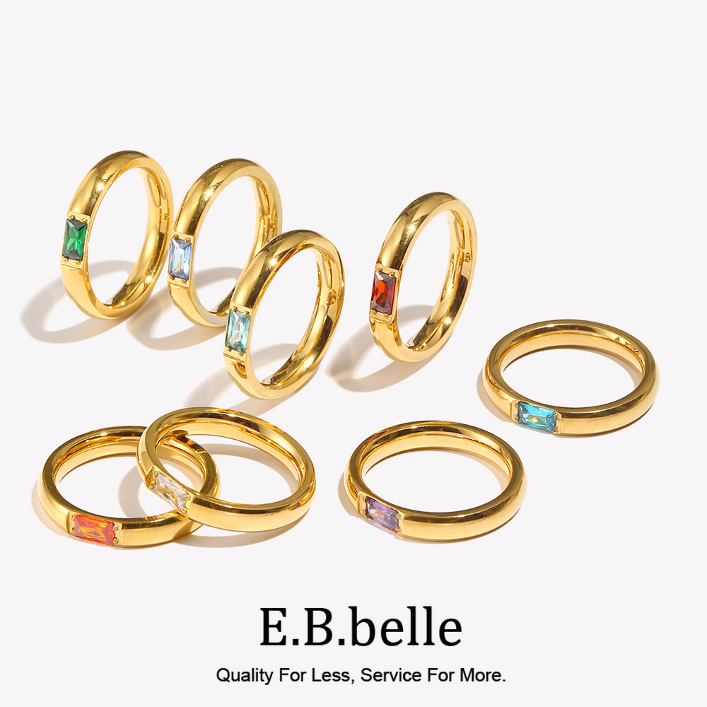 Birthstone Ring Set - E.B.belle 18K Gold Plated Shiny 12