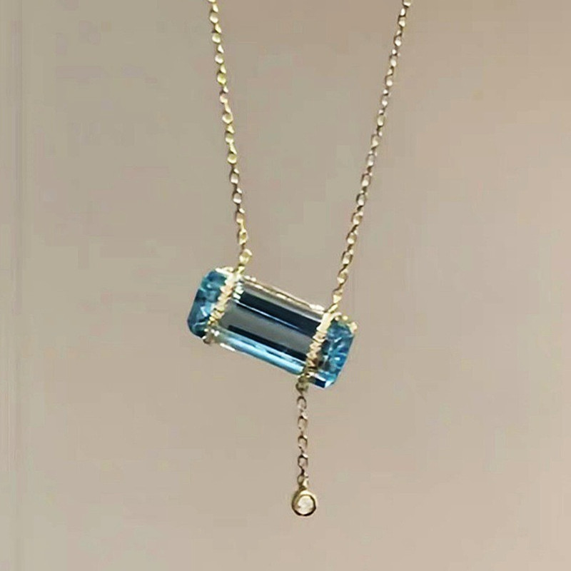 Crystal Choker Necklace - ice sugar cube blue aquamarine zircon