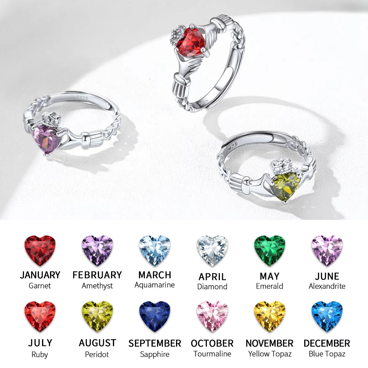 U7 3mm 925 Silver Claddagh Rin - Birthstone Ring Set review and price