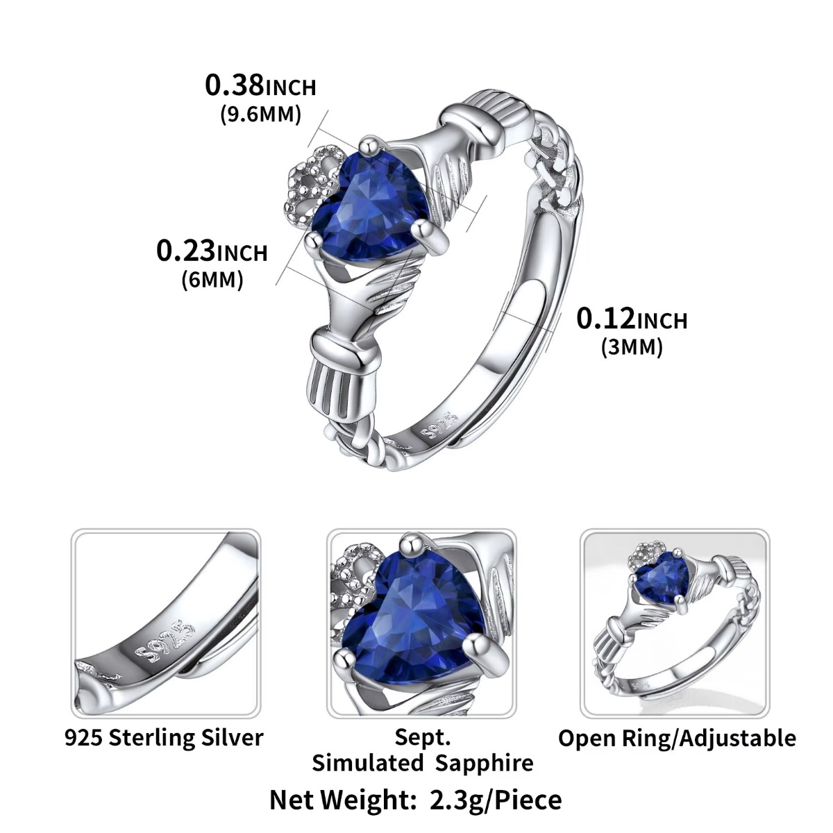 U7 3mm 925 Silver Claddagh Rin - Birthstone Ring Set review and price