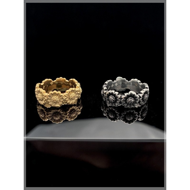 Retro Sunflower Couple Ring, P - Titanium Steel Ring review and price