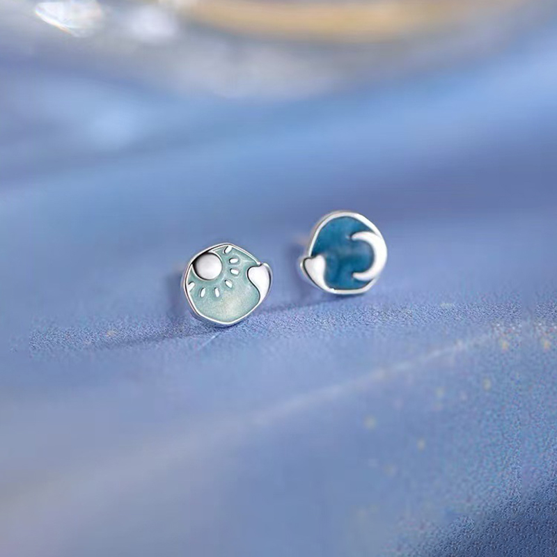 925 Silver Needle Enamel Moon  - Moon Star Earrings review and price