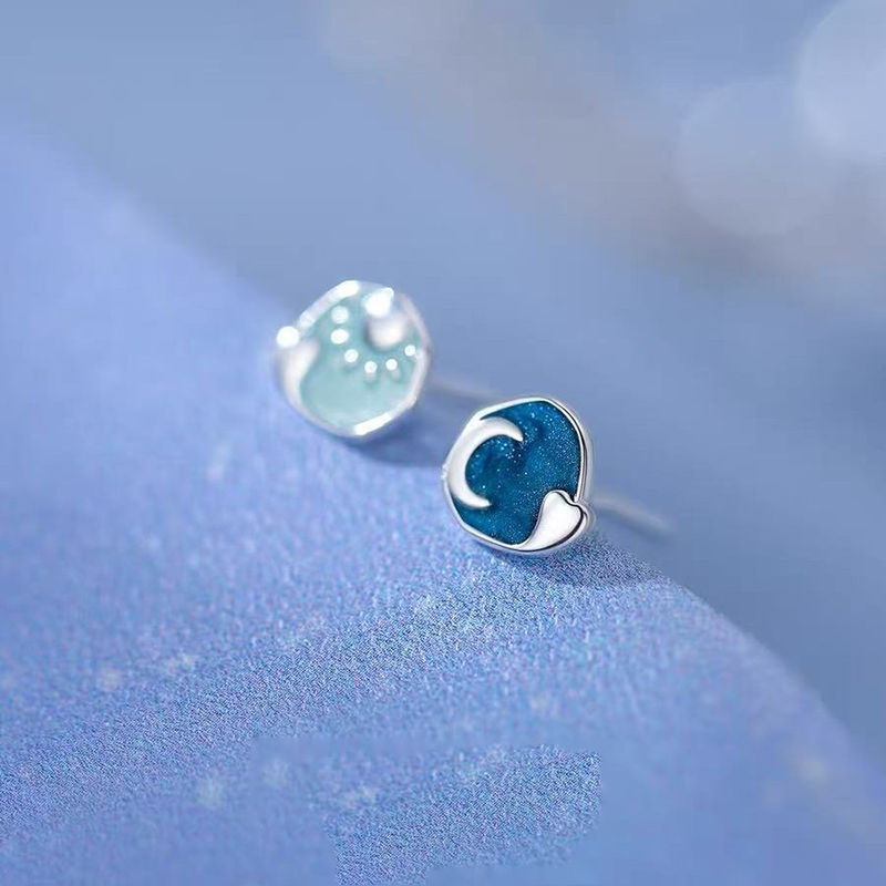 925 Silver Needle Enamel Moon  - Moon Star Earrings review and price