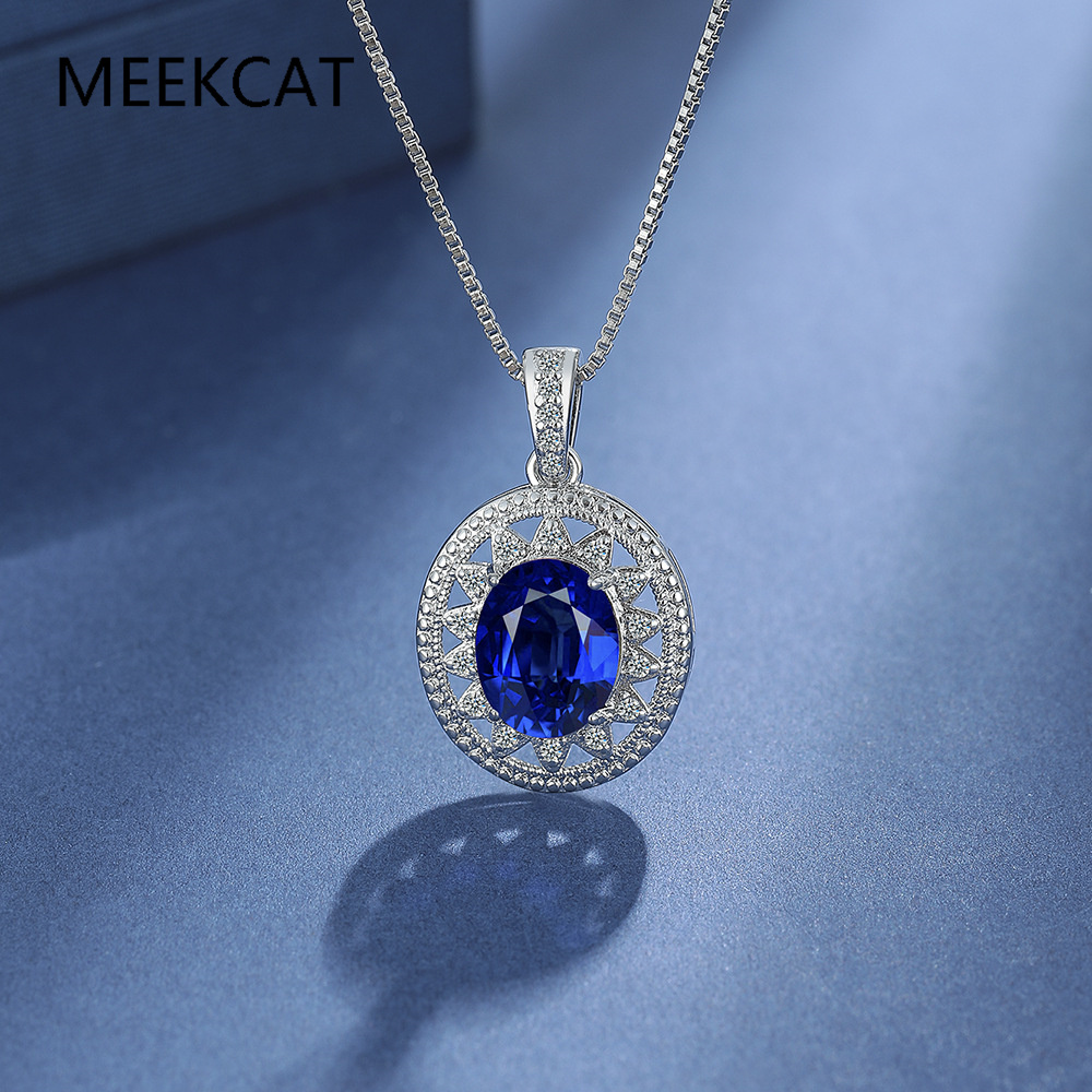 Oval Cut Created Blue Sapphire - Crystal Choker Necklace review and price