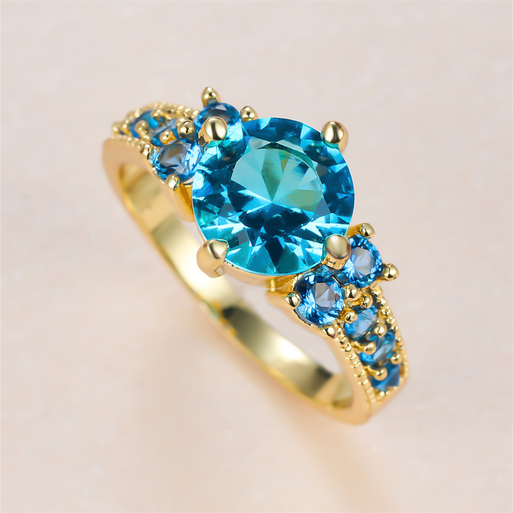 Aqua Blue Crystal Round Stone  - Birthstone Ring Set review and price