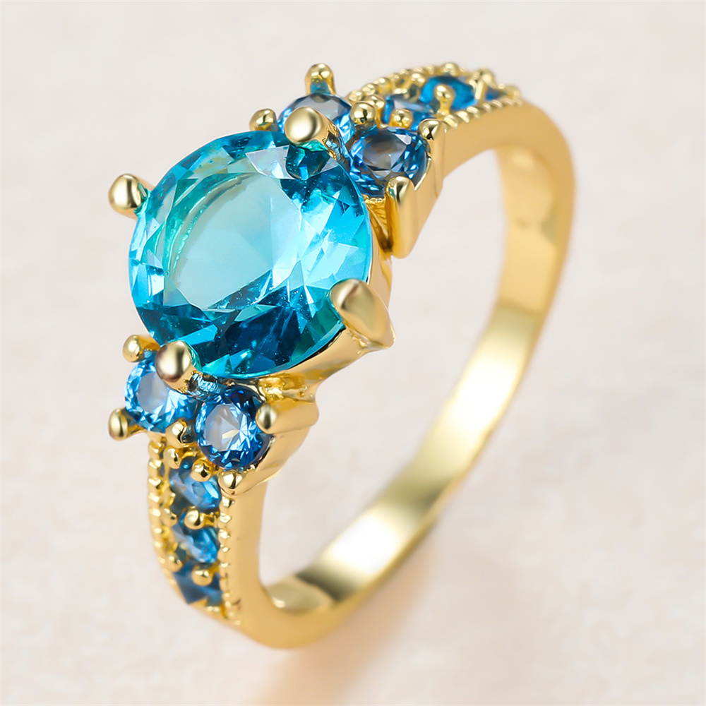 Aqua Blue Crystal Round Stone  - Birthstone Ring Set review and price