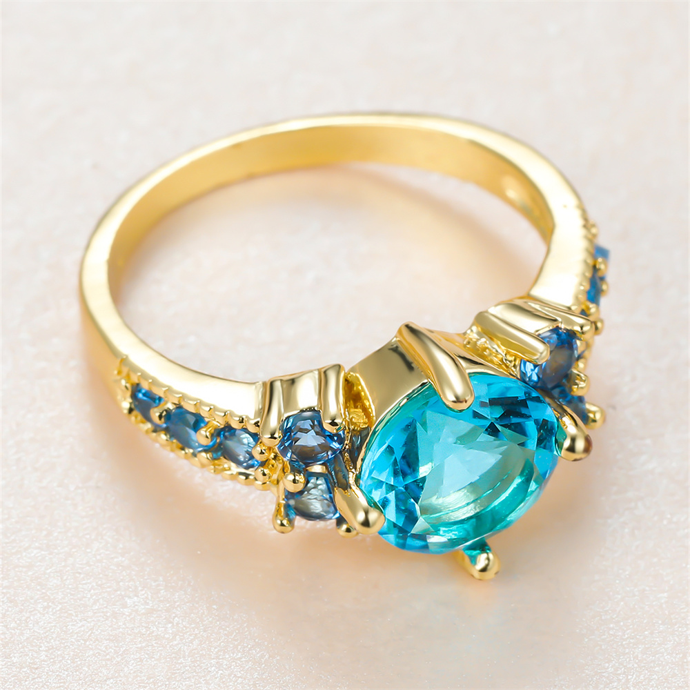 Aqua Blue Crystal Round Stone  - Birthstone Ring Set review and price