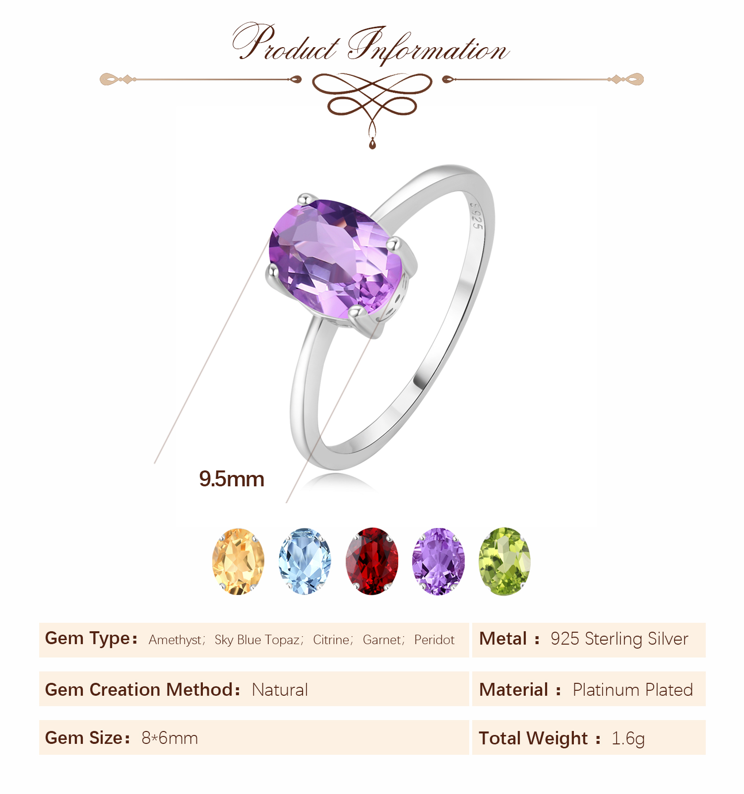 Potiy Natural 1.45ct Garnet Ci - Birthstone Ring Set review and price